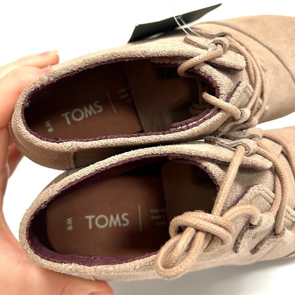 Toms Desert Wedge Lace Up Suede Ankle Boot Tan Brown Heel Shoe, Size 9 - Picture 15 of 16